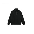 Grey half zip stand collar cotton sweater with long sleeves and grinding finish