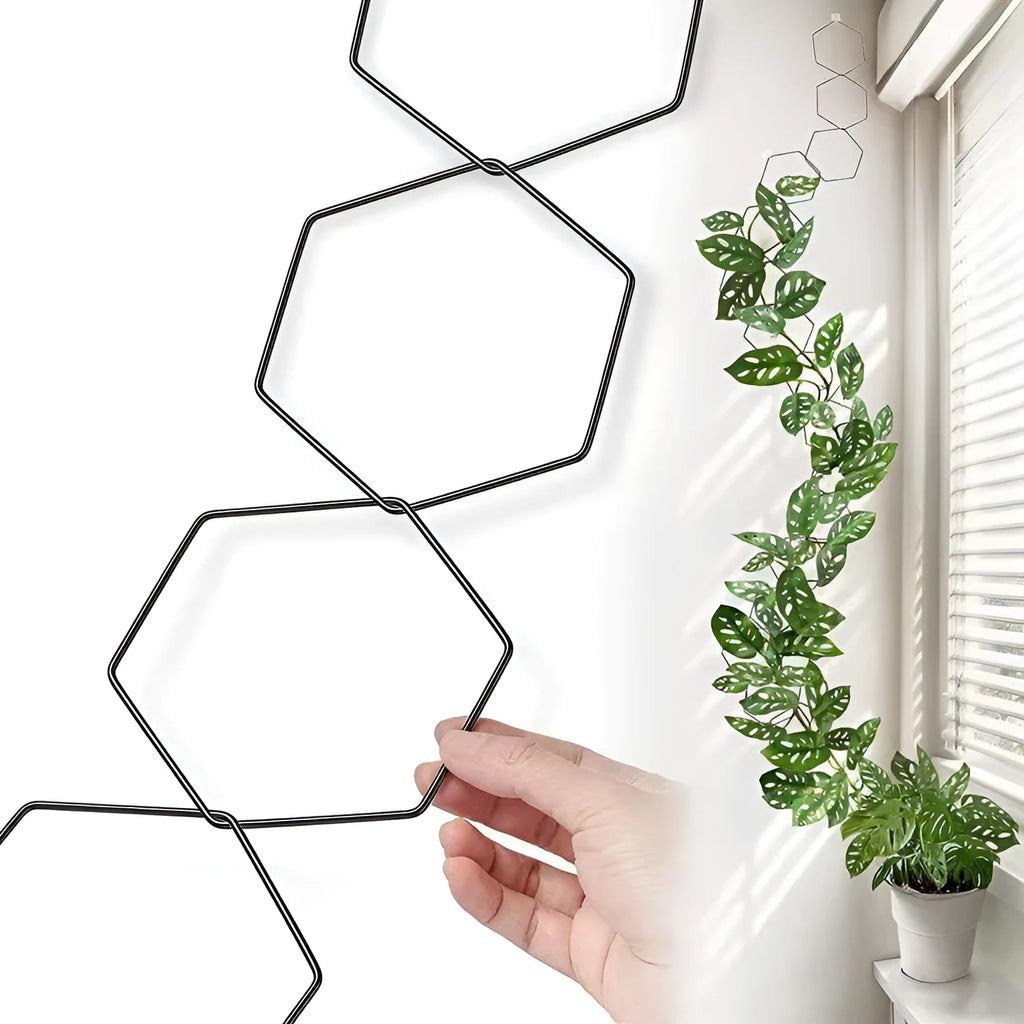 Hexagonal iron ring plant flower rack climbing frame with hooks and folding design