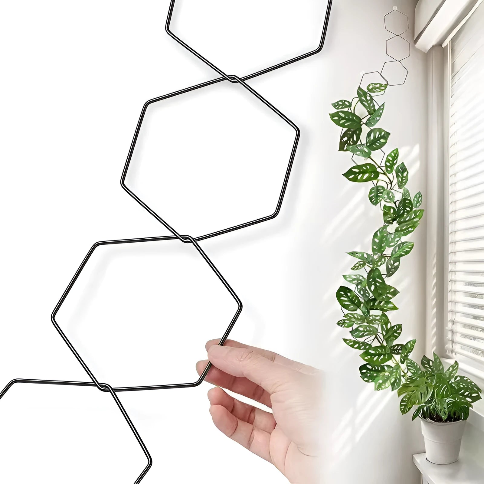 Hexagonal iron ring plant flower rack climbing frame with hooks and folding design