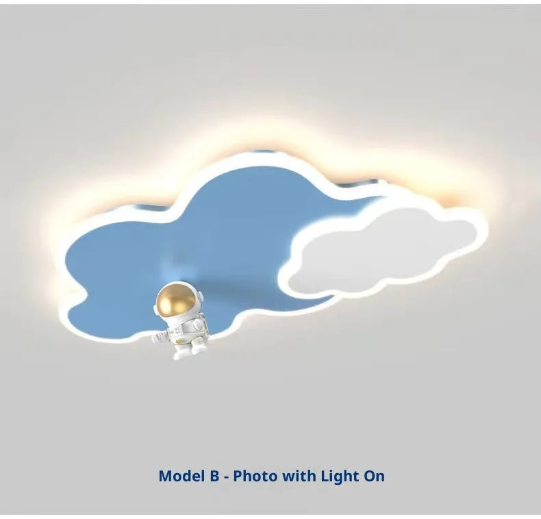 Modern simple round starry sky ceiling lamp in blue with remote control for kids rooms
