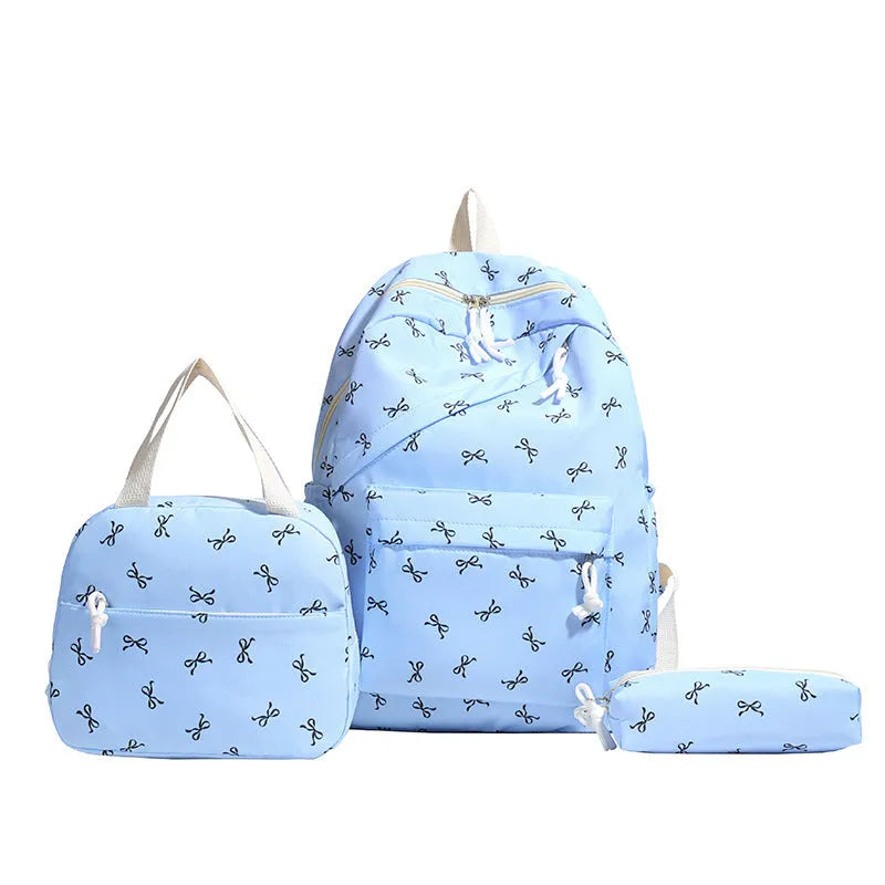 Nylon burden reduction backpack with flower print and airpillow straps in blue