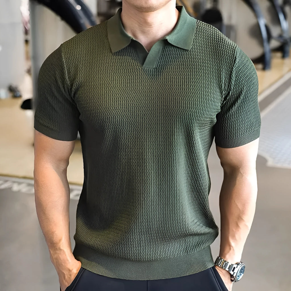 Men's slim fit sports polo shirt with button Henry collar in thin polyester fabric