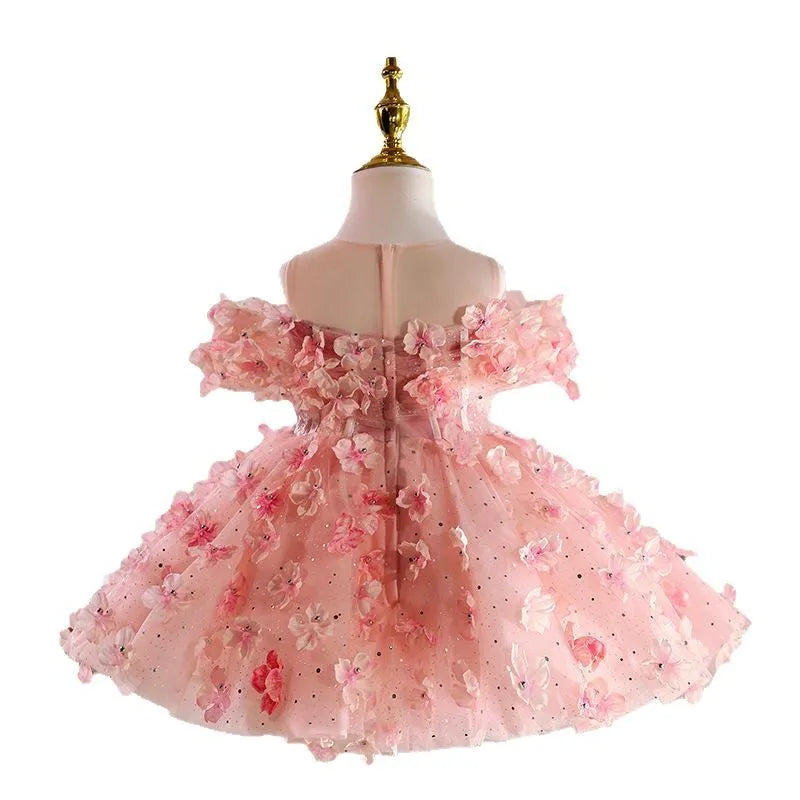 Girls' pink polyester pettiskirt with layered tutu design for princess party wear