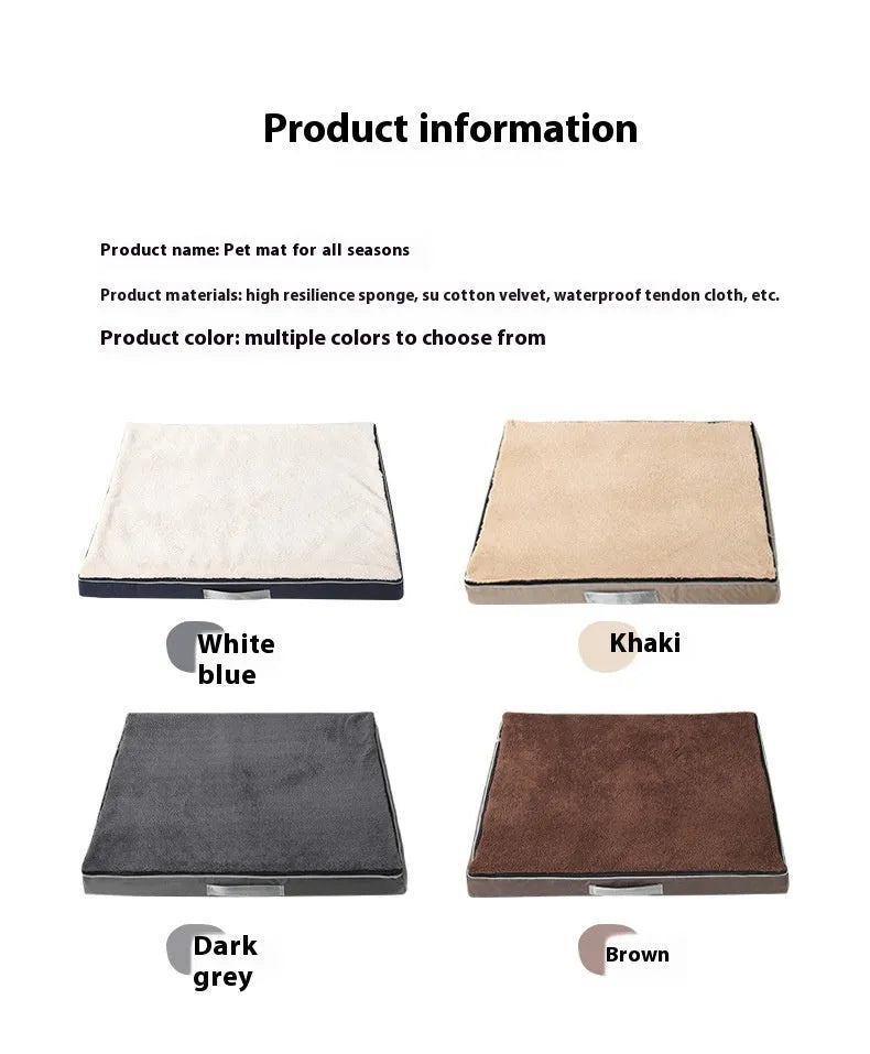 Brown removable cover memory sponge dog mat showing size options on a wooden floor.