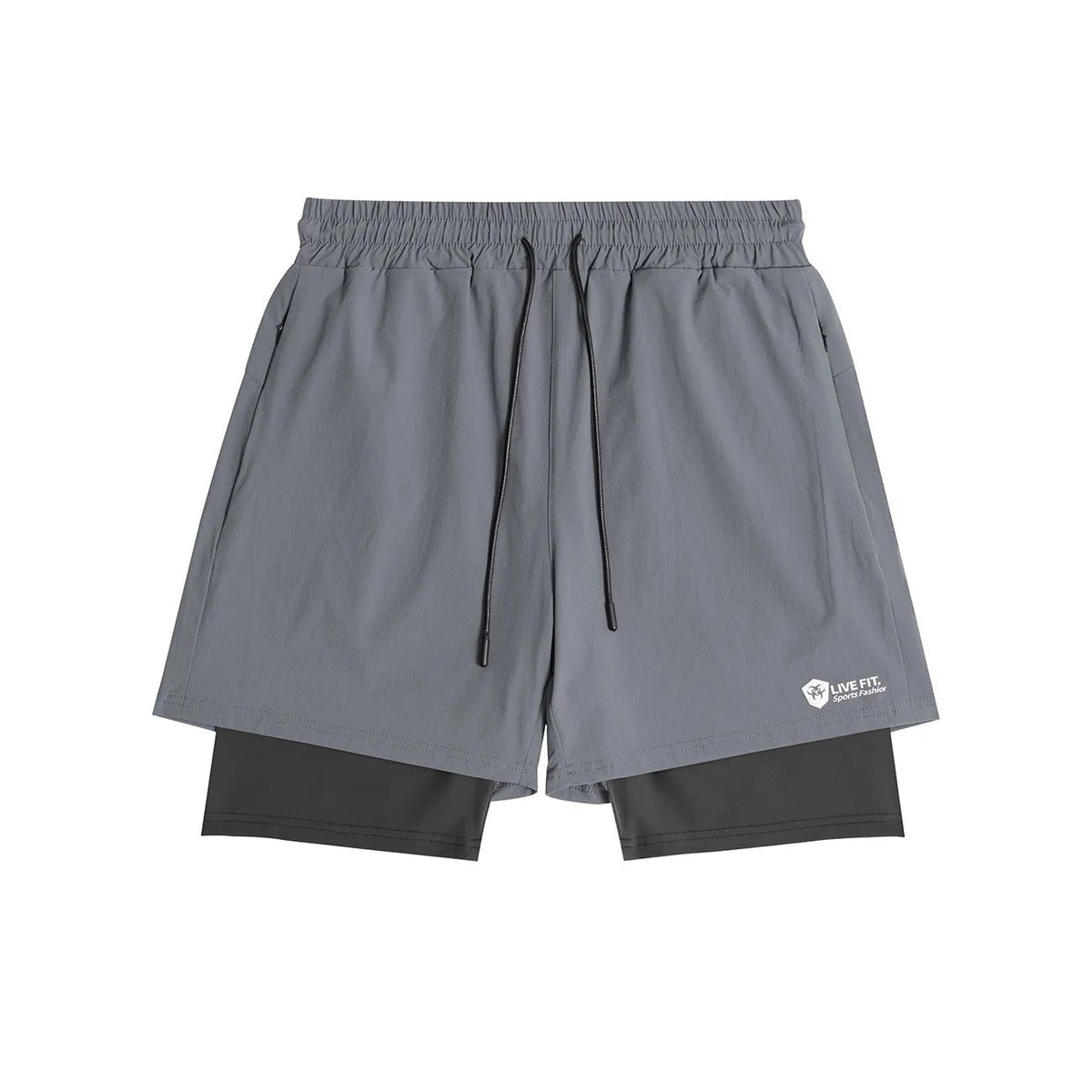 Men's quick drying zippered shorts in black chemical fibre blend, American style, sizes M to XXXL