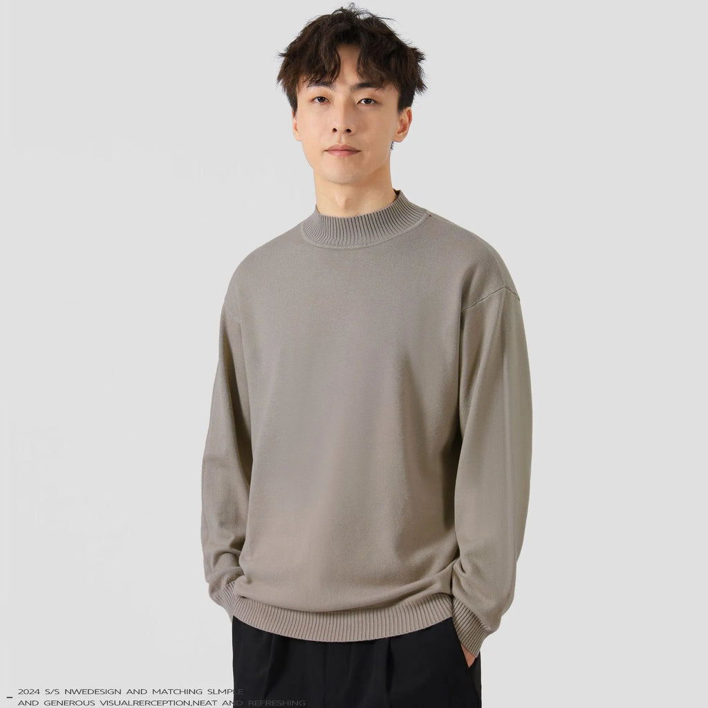 Men's loose-fit long-sleeved pullover sweater in a casual style, shown in a choice of colours.