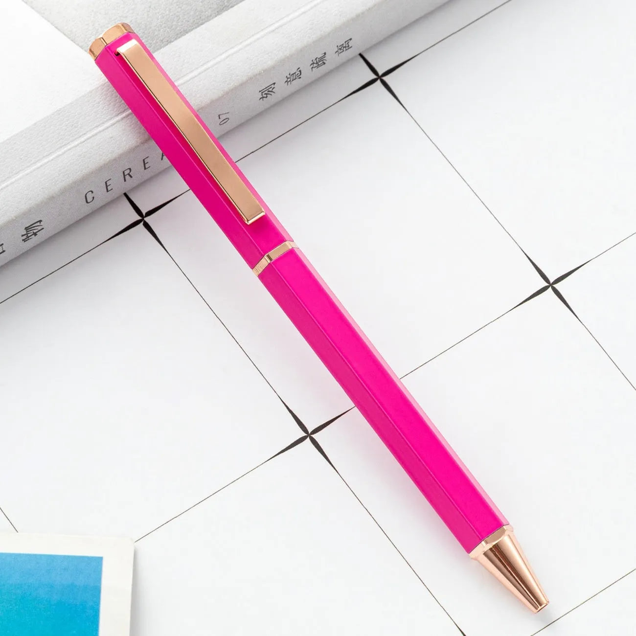 Metal six-angle rod ballpoint pen with 1.0mm bullet tip in multiple colour options