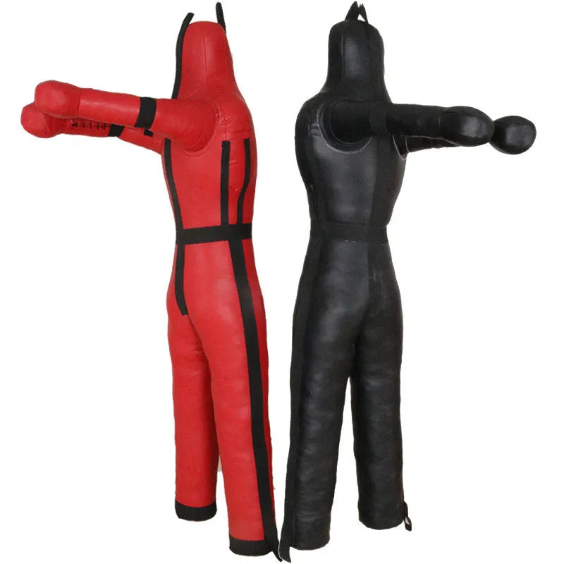 Humanoid Punching Bag Boxing Wrestling Sparring Dummy Explosion-Proof Space Leather Hollow Self-Filling Fire Fighting Training Two-Leg Dummy for Martial Arts Sanda and Fitness Workout Black or Red