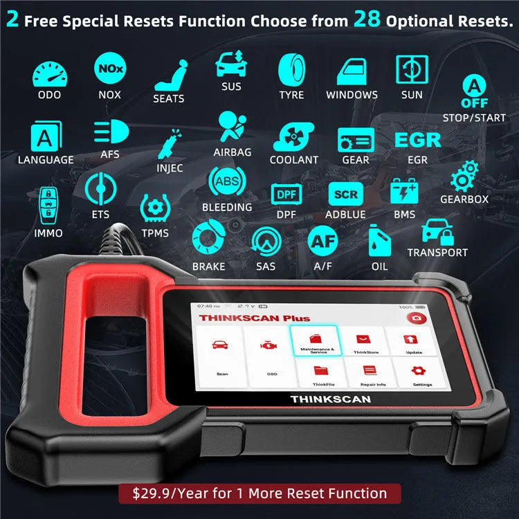 Thinkcar Thinkscan Plus S2 car diagnostic scanner with host unit and dongle for ECM, ABS, and SRS system detection