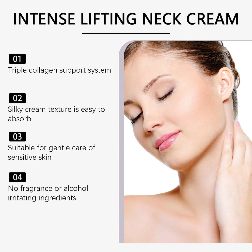 White jar of 50g lifting and tightening neck cream for skincare.