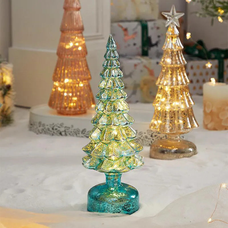 Glitter geometric Christmas tree table decoration made of borosilicate glass in pink silver colour
