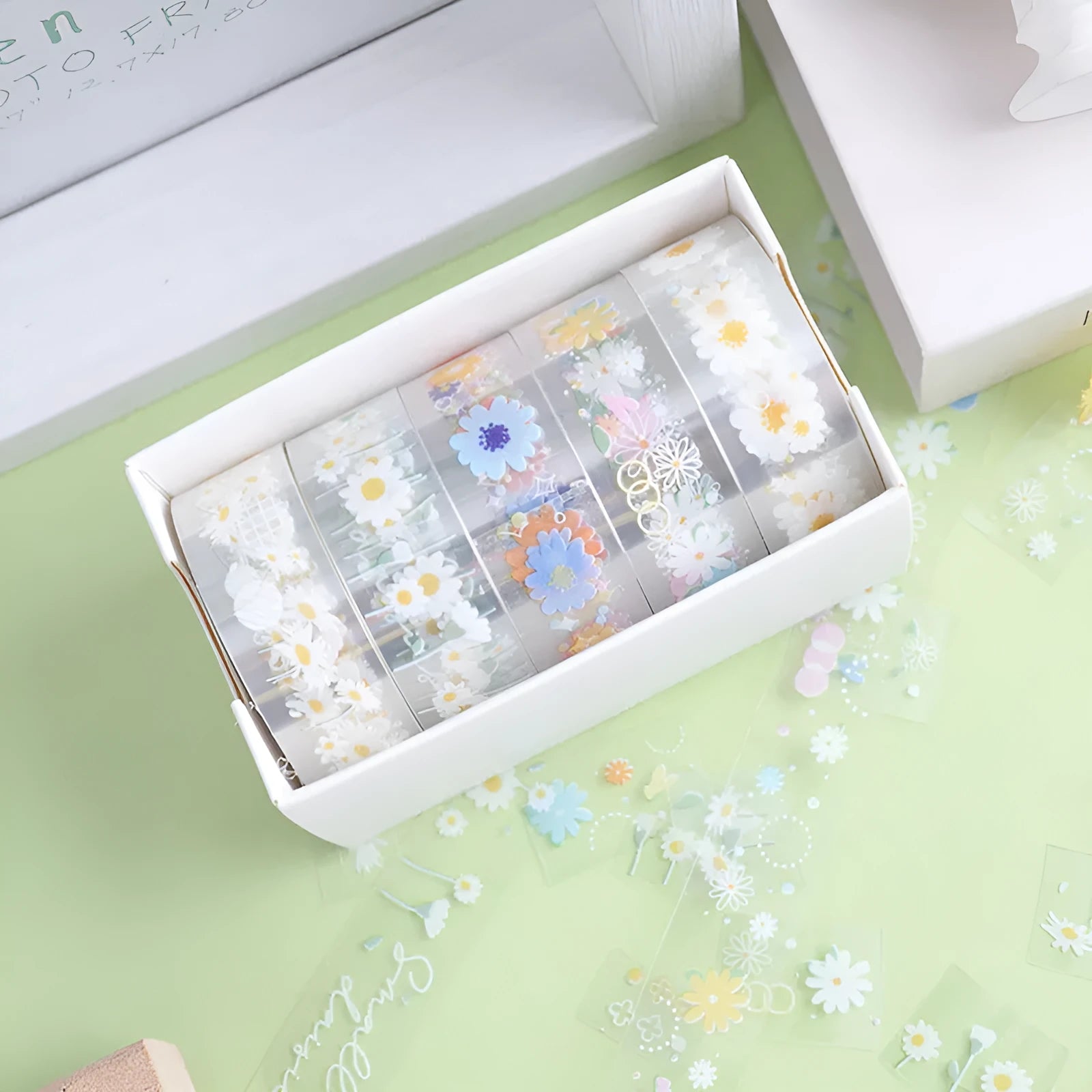 Transparent 1.5cm adhesive tape roll in Midsummer Daisy colour for journal decoration