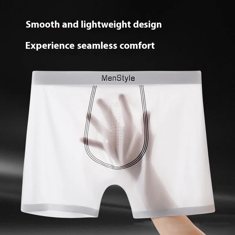 Men's seamless nylon boxer shorts showing single-layer construction and mid waist design