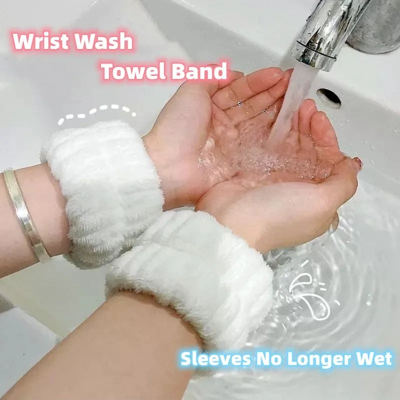 Absorbent wrist washband in coral velvet, high elasticity, plain solid colour for washing face