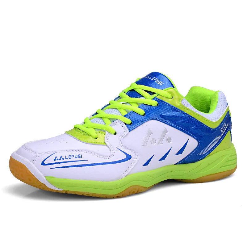 Casual multicolor low top badminton shoes in green with MD sole and mesh lining