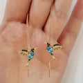 Bird hanging long earrings for women with mixed zirconium wings in blue, red, and red lvzuan colour options