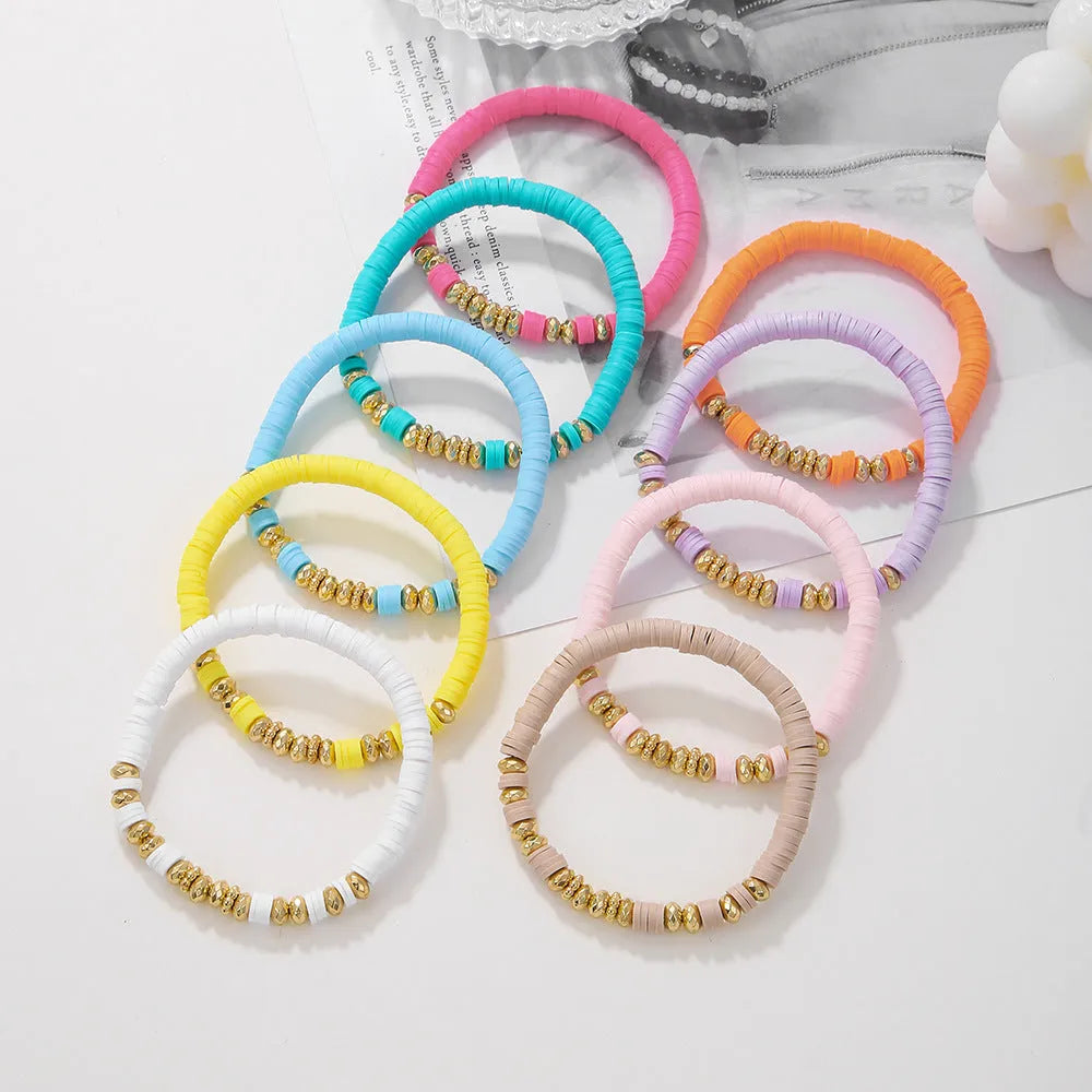 Bohemian polymer clay bracelet set 9 pieces geometric round summer beach women colour ZJ11501