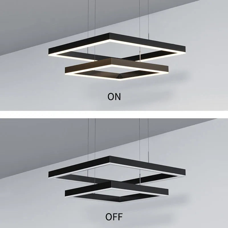 Square Nordic iron chandelier with aluminium single-layer shade stepless dimming 40cm or 60cm diameter