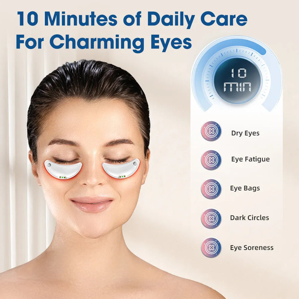 White wireless red light EMS eye and facial massager for home beauty treatment