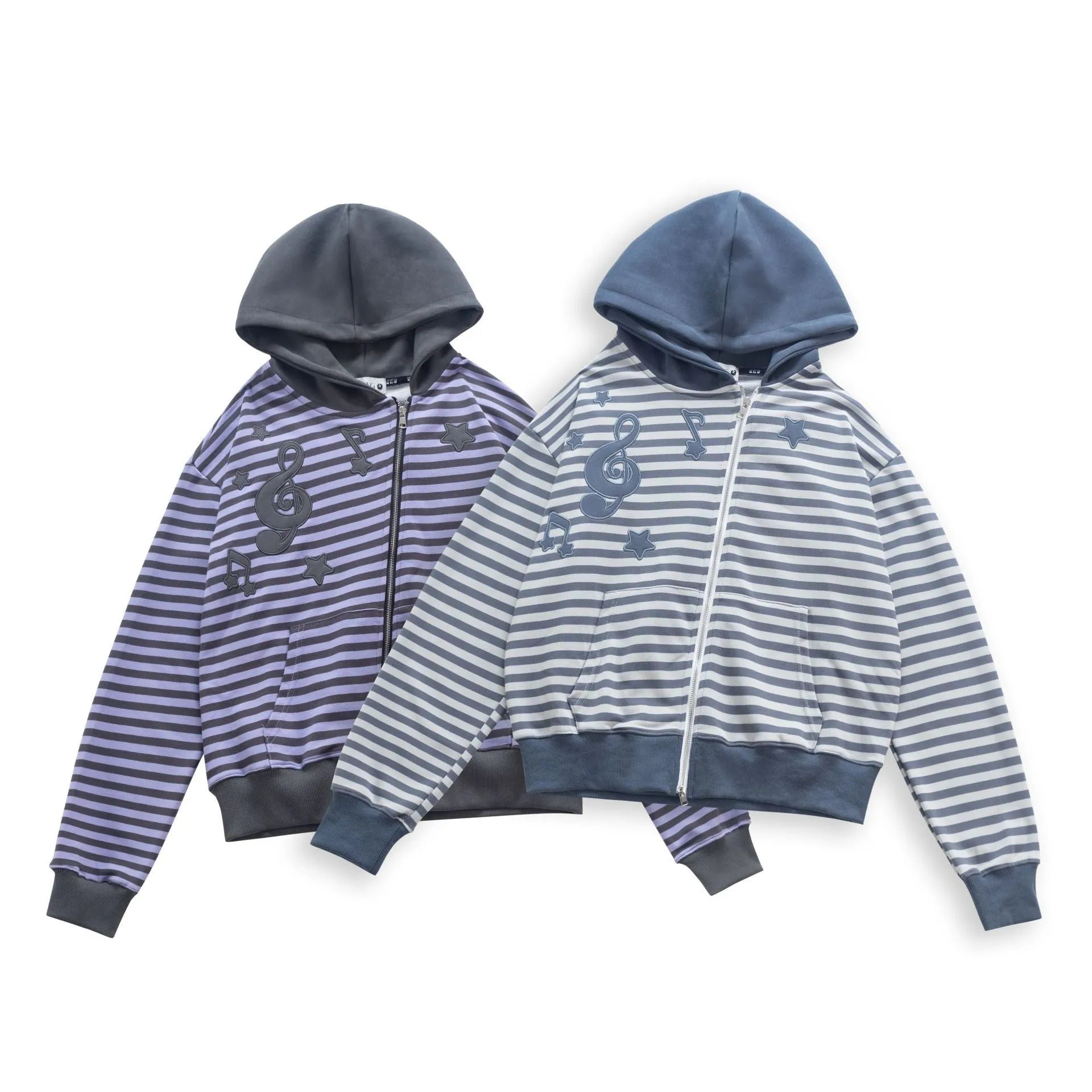 Women's short cotton cardigan coat with oblique zipper, long sleeves, in gray, autumn wear