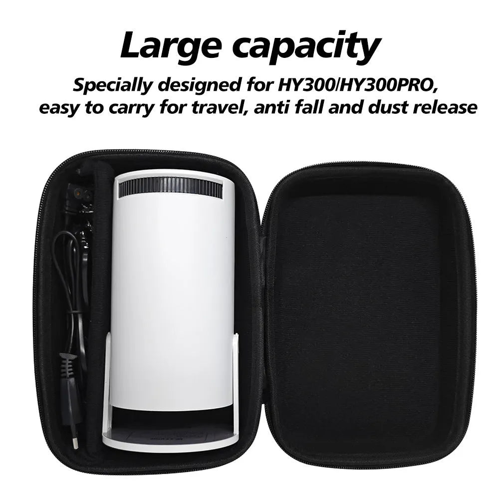 Black HY300 Pro portable storage box for home projector accessories, dustproof carrying case