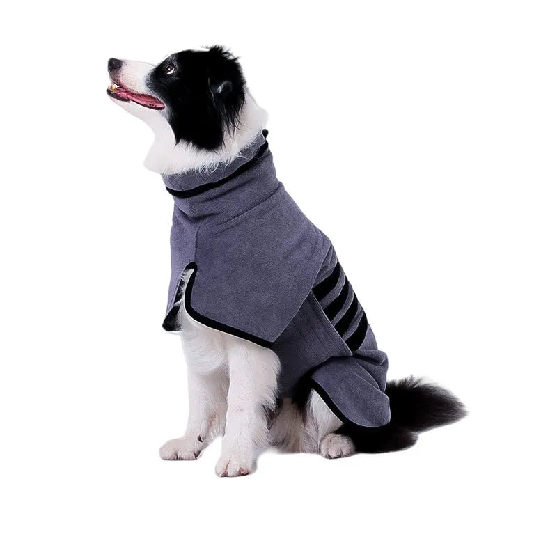 Adjustable dog bathrobe in blue, gray, green, or navy, sizes Xs to 3XL, for drying small to large dogs after bathing