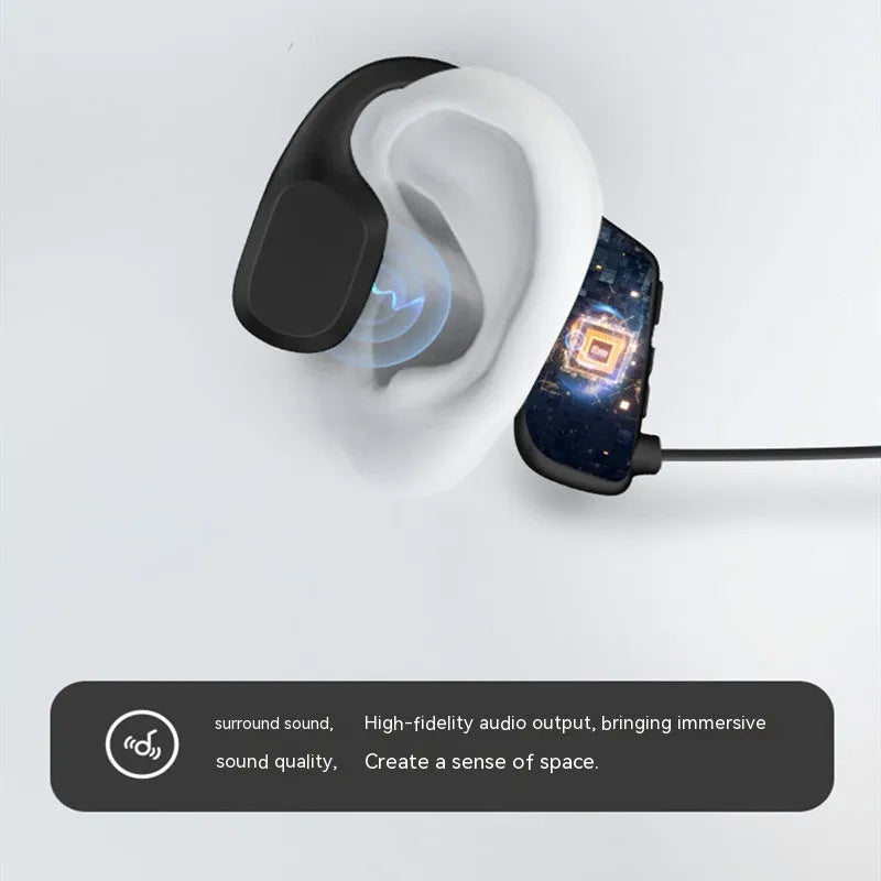 IPX5 waterproof bone conduction sports headset in Black, rear-mounted hanging-neck design