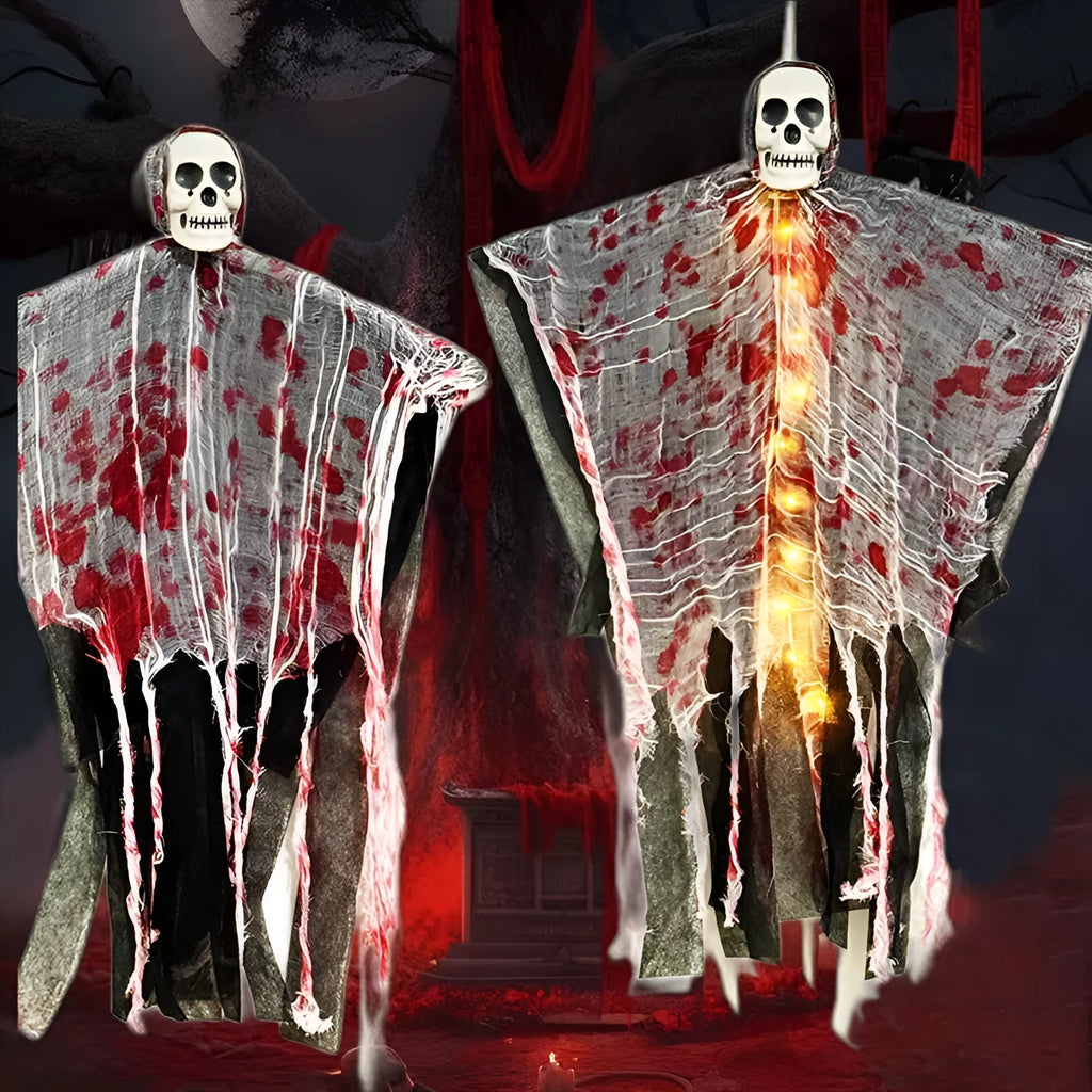 Halloween luminous skull hanging ghost ornament with blood-dyed colour