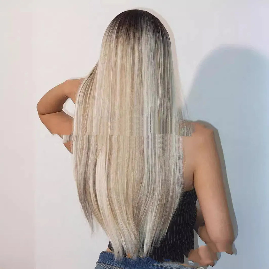 Long straight wig with dyed bangs, high-temperature fibre, natural style, colour LC1073-1