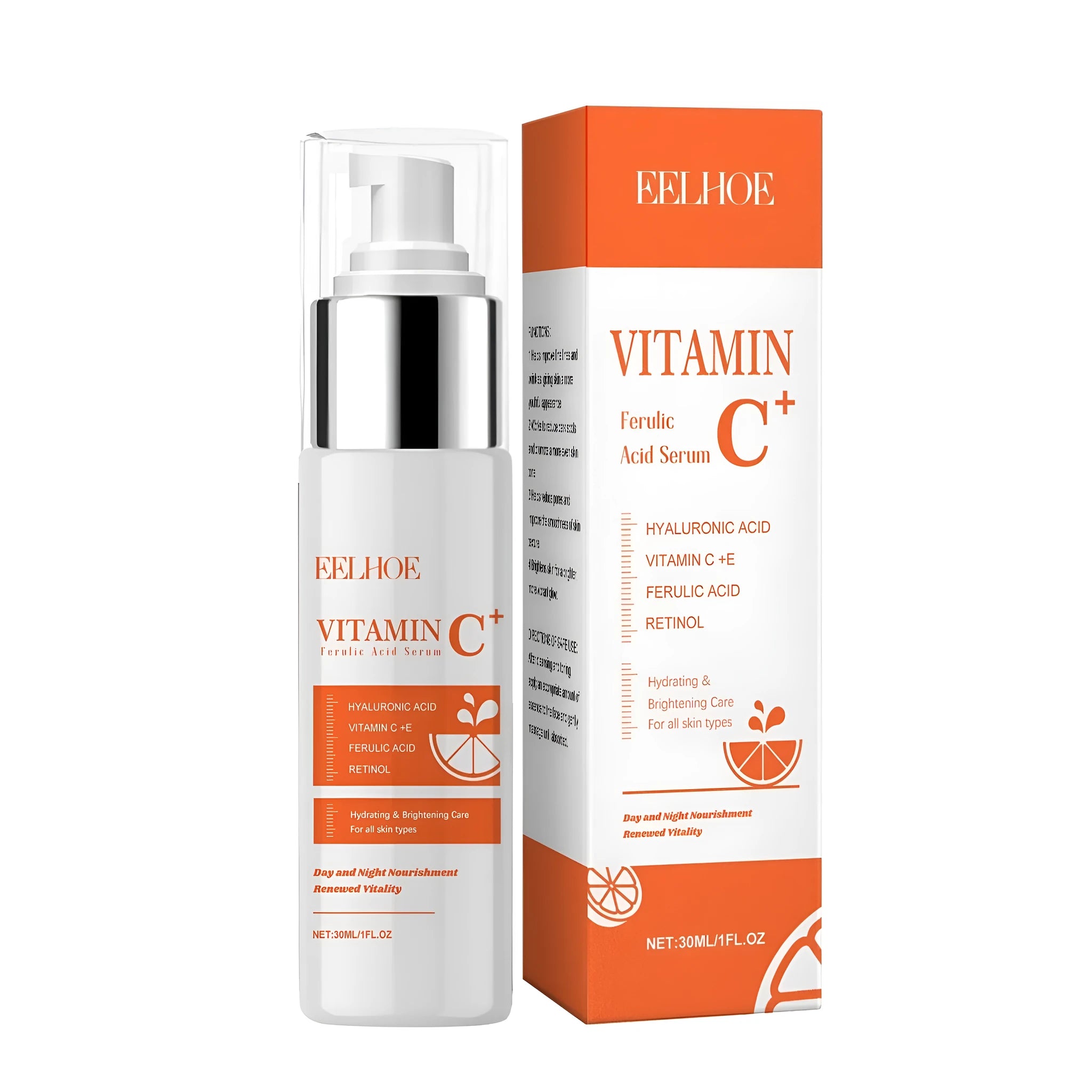 30ml vitamin C ferulic acid serum bottle with antioxidant and hydrating ingredients