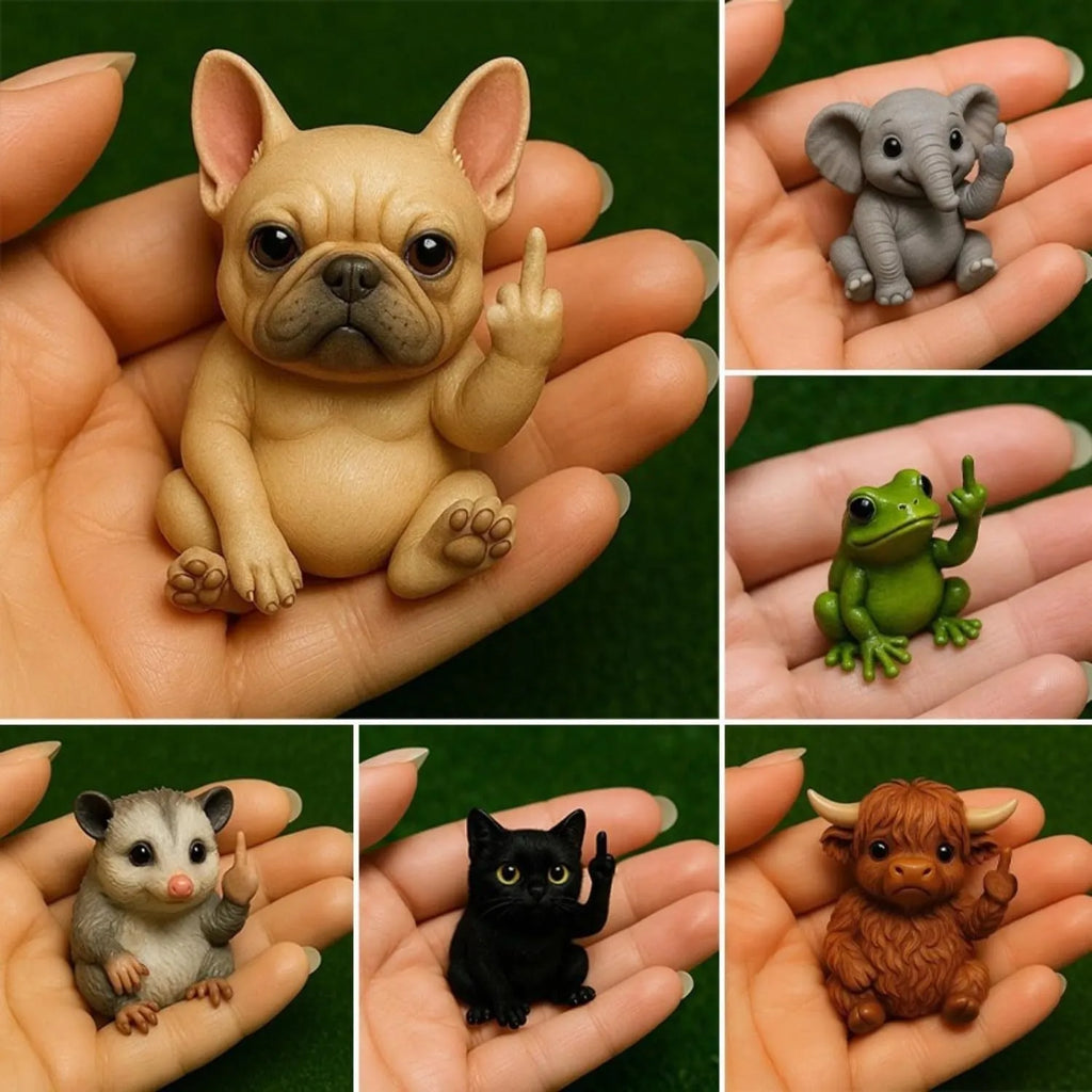 Resin animal middle finger doll ornament showing detailed animal character design with extended hand gesture