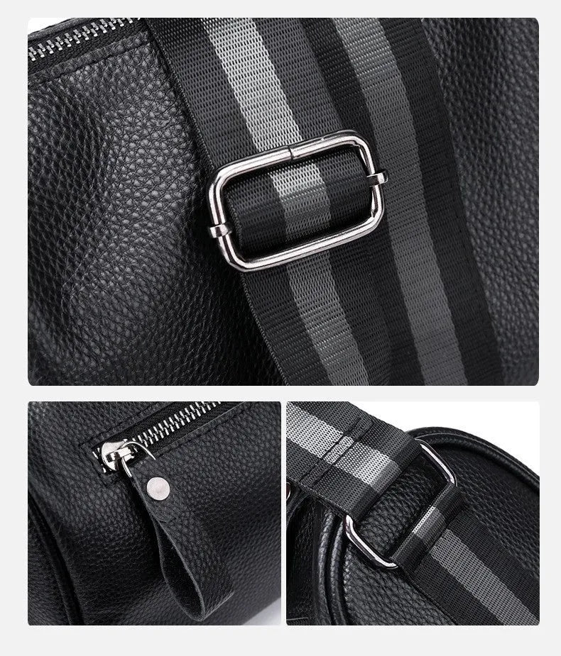 Black genuine leather one-shoulder crossbody bag with 24x16x13cm dimensions