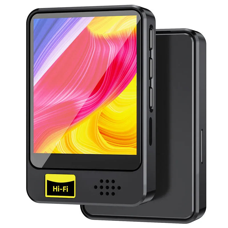 E-book player with external speaker, 1.8 inch screen, black plastic body, Bluetooth, FM radio, and USB charging