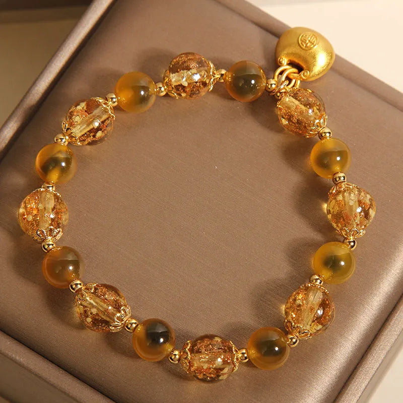 Natural yellow sugar heart agate crystal bracelet with luminous coloured glaze, women's Japanese Korean style, yellow colour