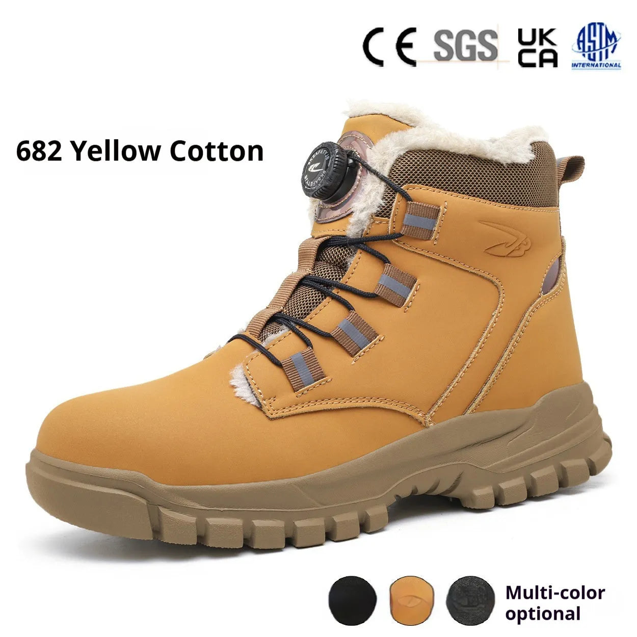 Leather labour protection safety shoes with rubber sole in black, yellow, and grey colour options