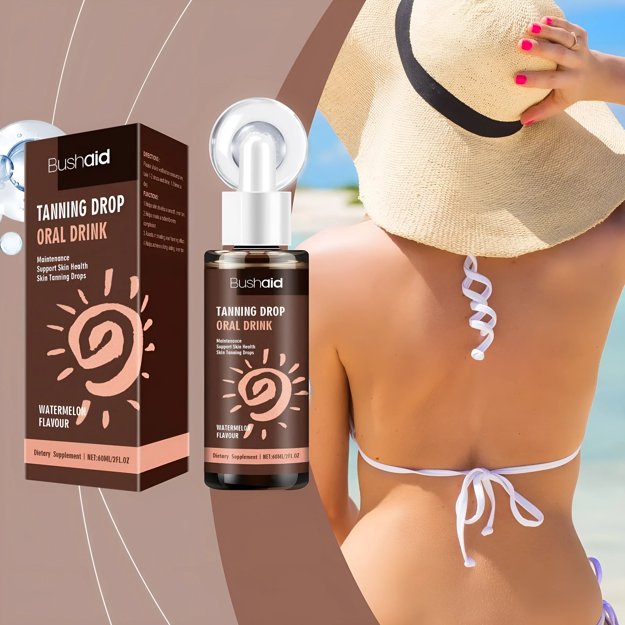Sun protection tanning essence bottle with 60ml capacity and compact dimensions