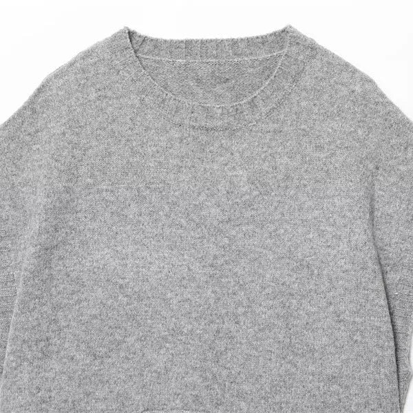Grey knitted oversized vest sweater with contrast colour stripes for women, pullover style