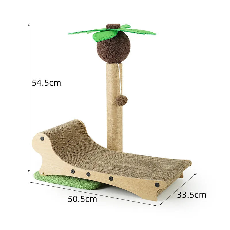 Wooden beach chair-shaped cat climbing frame with a built-in scratch board and a hemp-wrapped column.