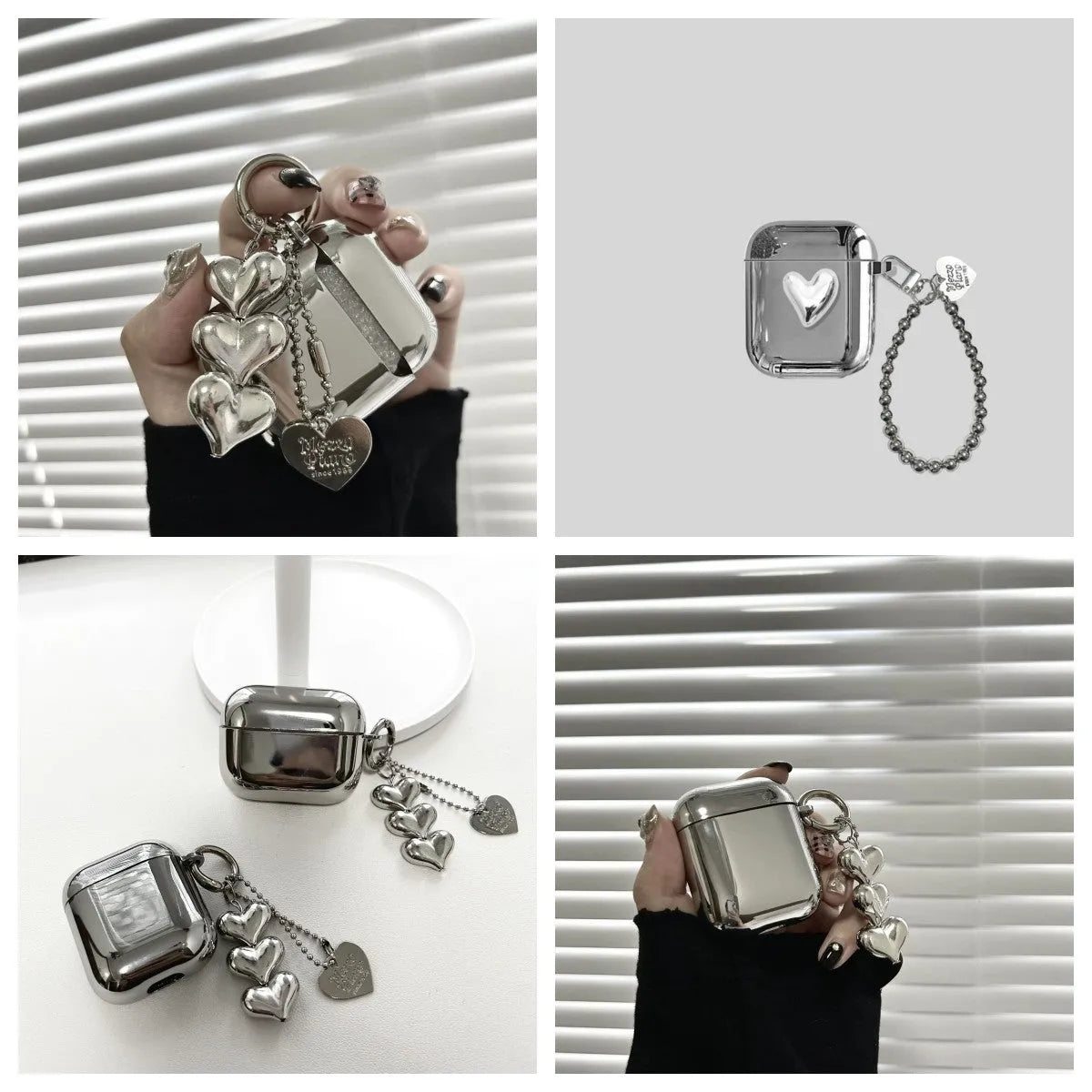 Electroplated solid colour TPU headphone case with attached heart pendant jewellery for AirPods