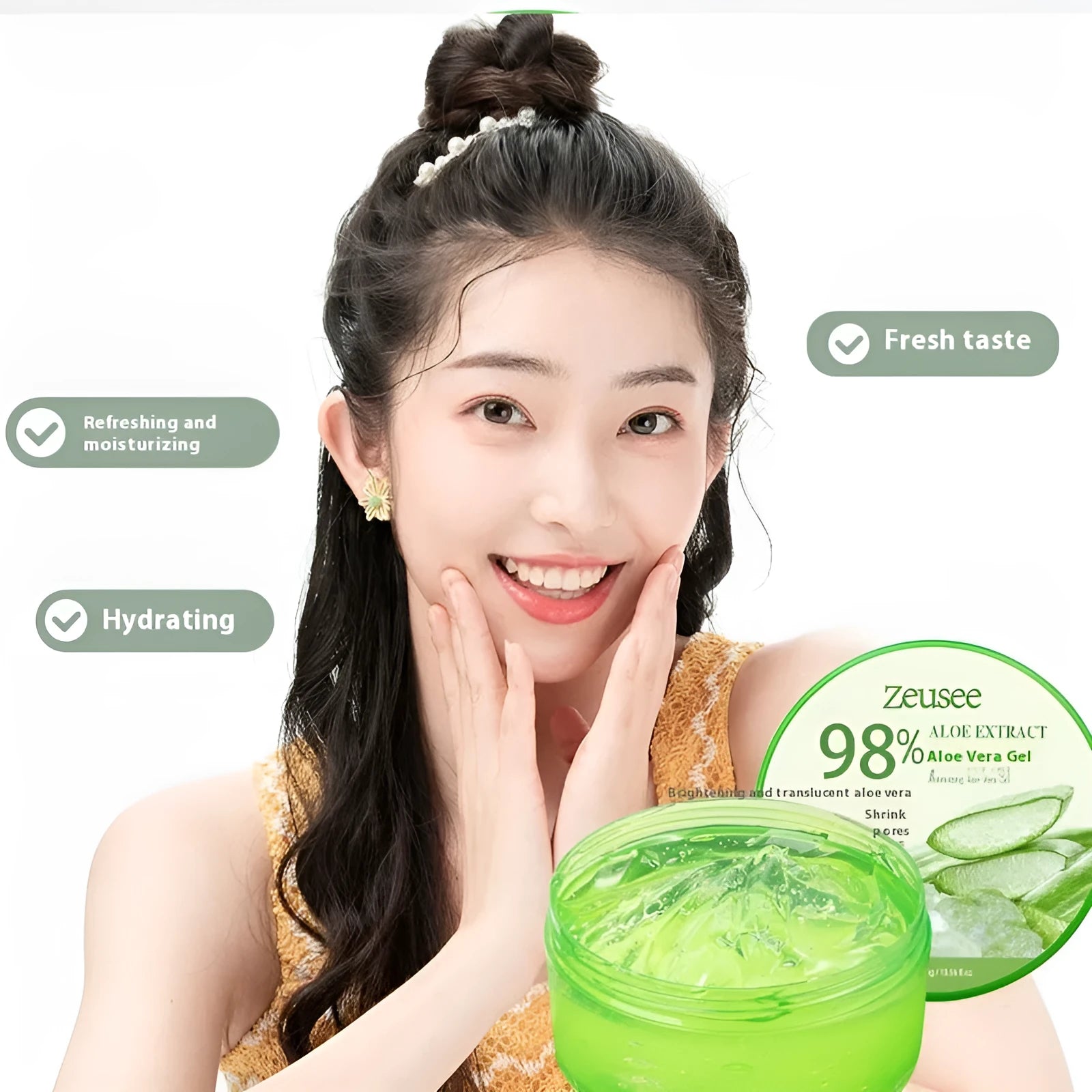 300g jar of 98% aloe vera gel for acne control and hydration with included application spoon