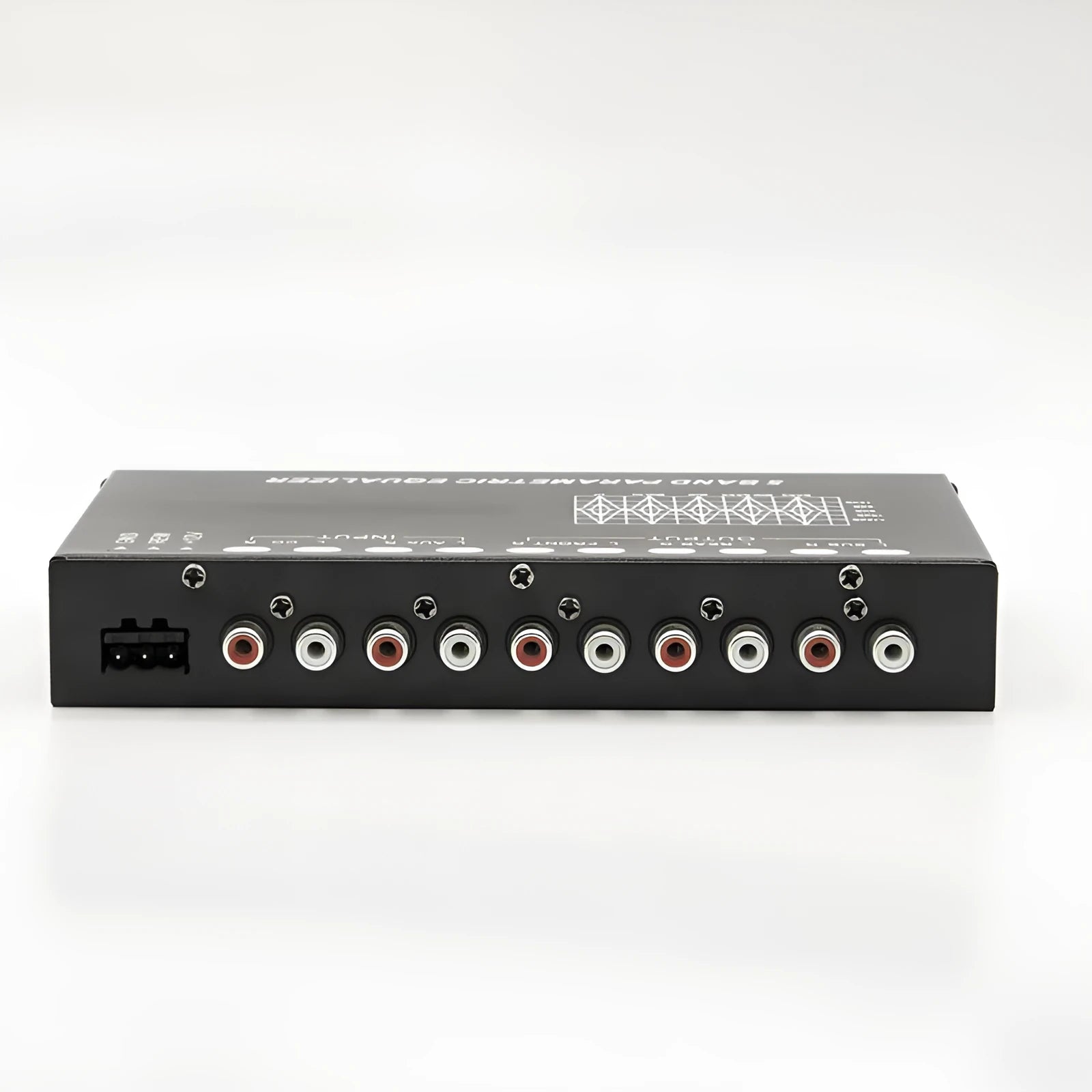 Black car audio EQ tuning frequency division amplifier with front panel controls