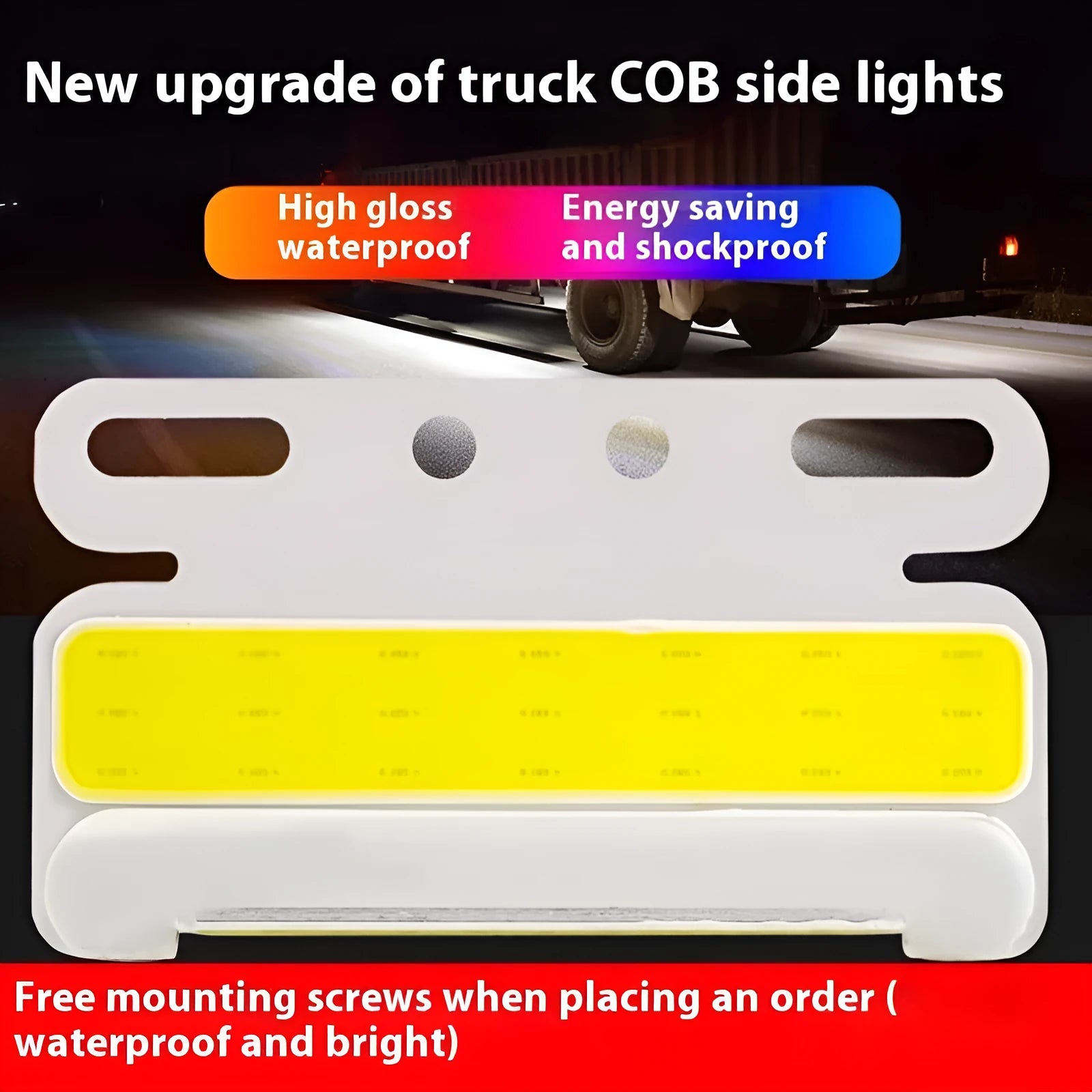 Waterproof aluminium alloy COB LED ground tyre light for trucks in 12v or 24v, shown in available colours.
