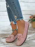Women's suede flat shoes with a bow in pink, apricot, grey, or blue on a low polyurethane sole.