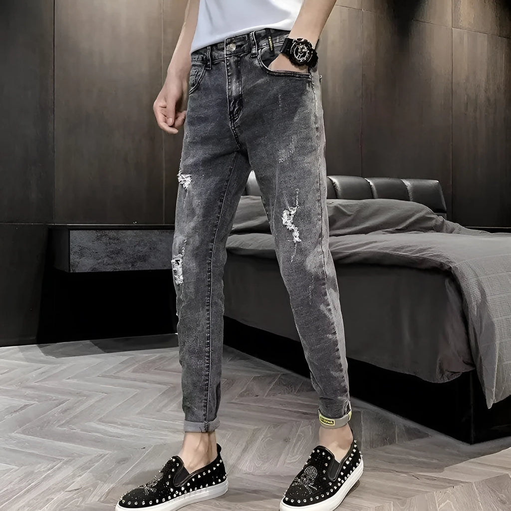 Men's high waist denim jeans with high elasticity in basic regular fit