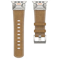 Business style belt watch band for Apple Watch 42-49mm, Black Napa leather strap on a wooden surface