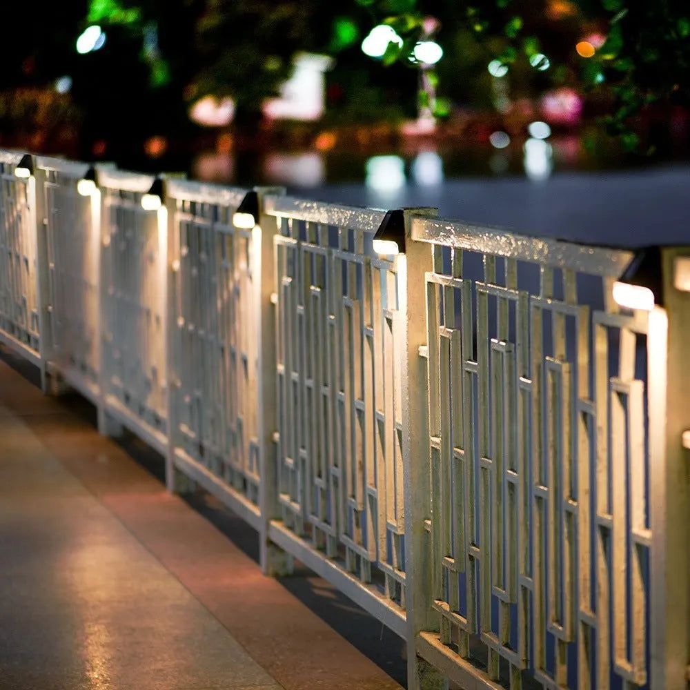 Solar outdoor rainproof LED wall lamp with compact deck-light shape for garden stairs and fence decoration