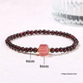 Geometric square garnet bracelet with strawberry quartz and purple sand pixiu charm.