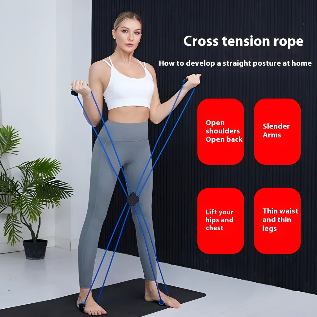 Blue eight character shoulder puller made of TPR material for women's fitness exercises.