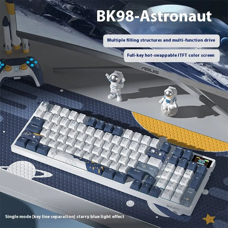 Wireless mechanical keyboard with RGB backlight and hot-swap PCB in three-mode Bluetooth 2.4 GHz wired layout