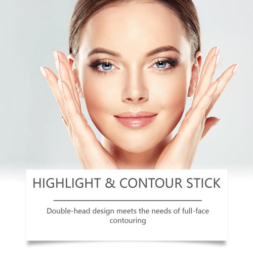 Dual-ended cream highlight and contour makeup stick in three shade styles
